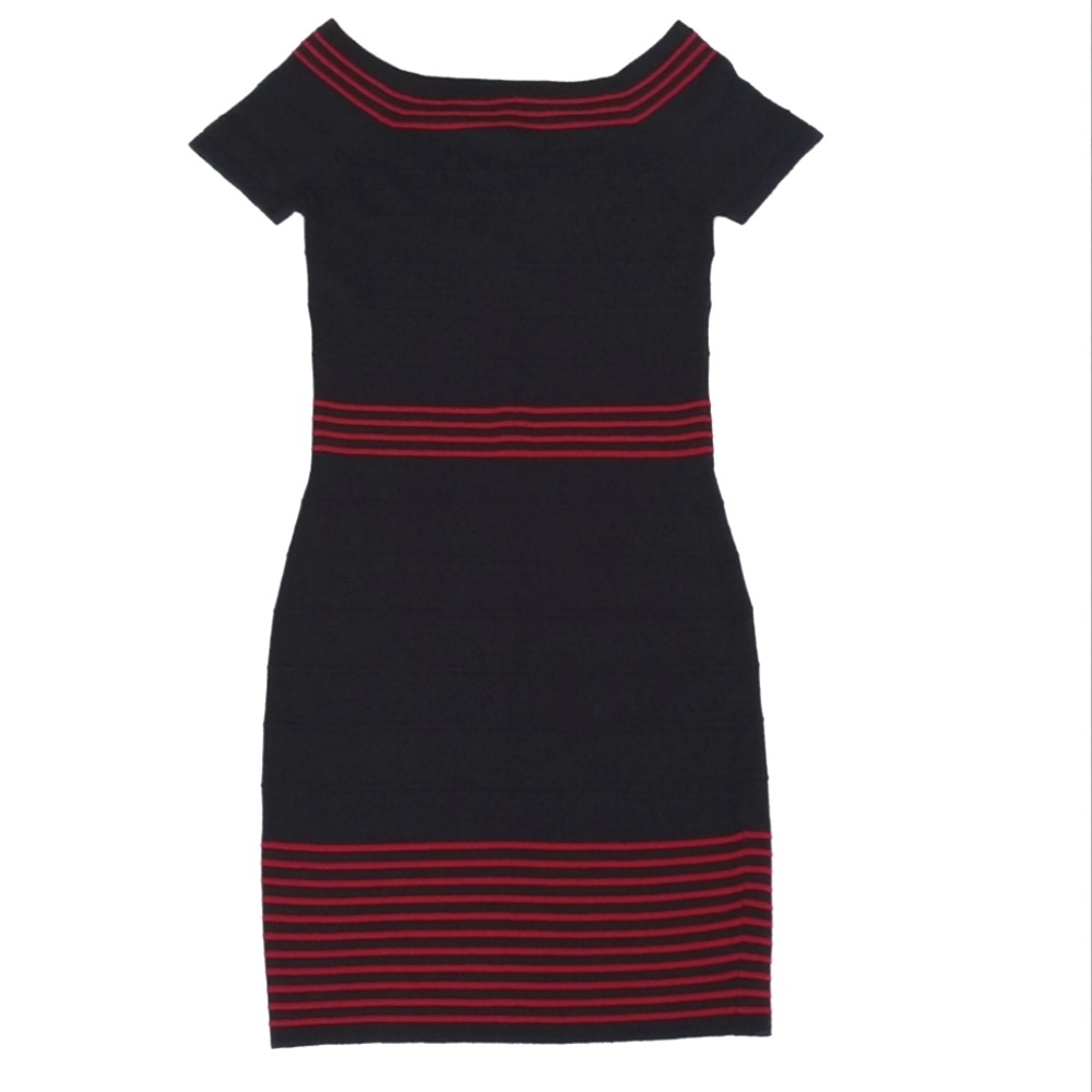 *Relisted* Max Studio Women's Red Black Rayon Knit Bodycon Short Sleeve Dress XS - Picture 5 of 9